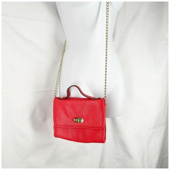 Steve Madden Crossbody Bag Purse Gold Chain Handle Coral Pink Faux Leather NEW - Picture 9 of 14